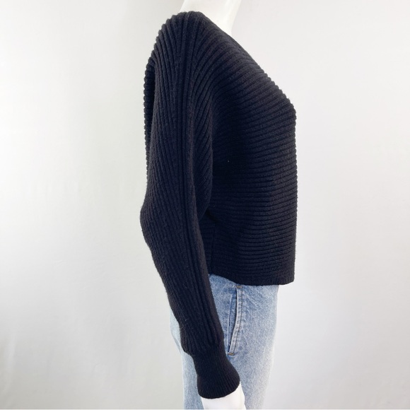 Anthropologie Black Ribbed Knit Sweater Size S Long Sleeve Boat Neck Classic - Picture 4 of 6